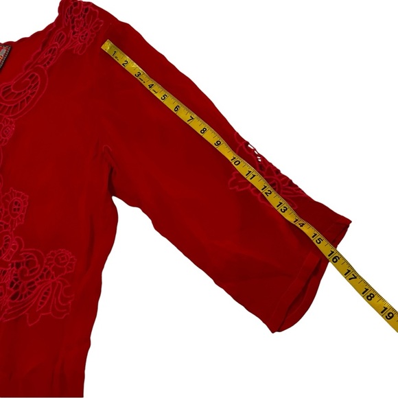 NWT Johnny Was Arlene appliqué Red Lace Tunic top with scoop neck 3/4 sleeves - Picture 12 of 16